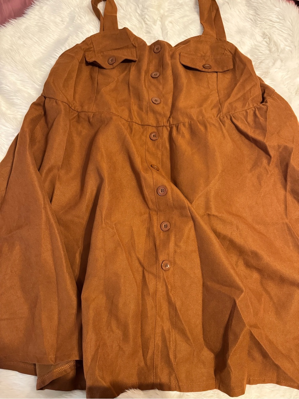 Corduroy pinafore dress with a button-front closure pleated Rust dress size XXL
